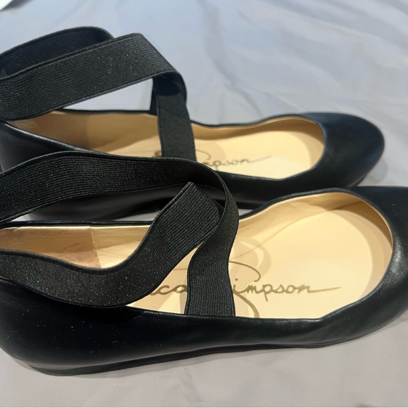 Jessica Simpson Mandalaye Black Leather Ballet Flats 8 - Picture 1 of 4